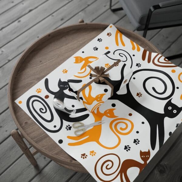 A table with a clock and some cats on it