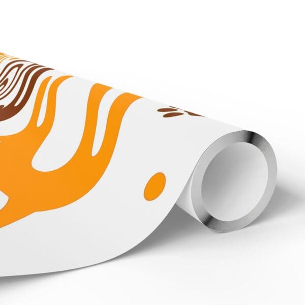 A roll of paper with an orange and brown design on it.