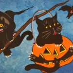 Black cats and pumpkin on Halloween theme.