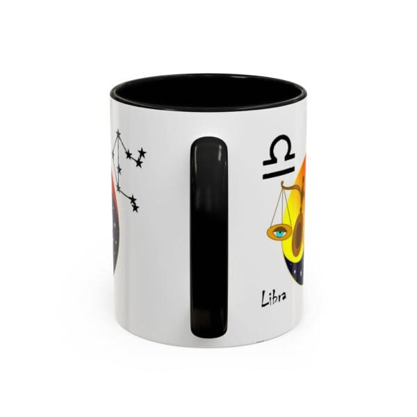 Libra-themed mug with zodiac symbols.