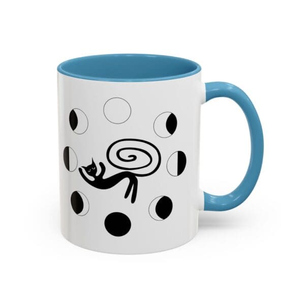 Cat and snail design on a mug.