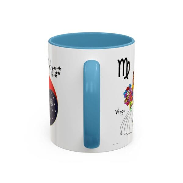 Virgo-themed mug with colorful designs.