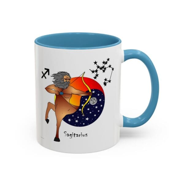 Sagittarius-themed mug with archer illustration.