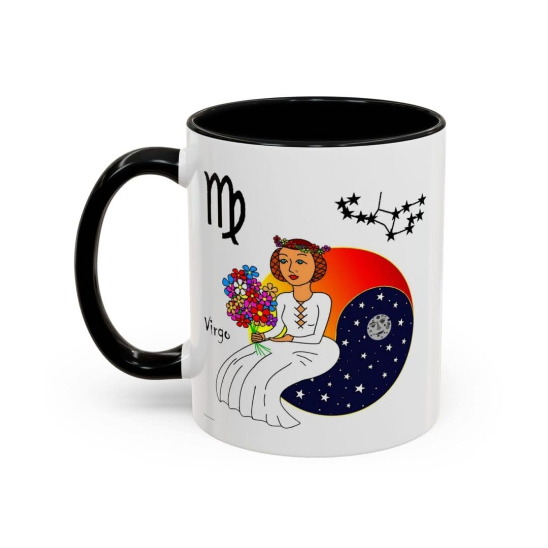 Virgo-themed mug with floral design.