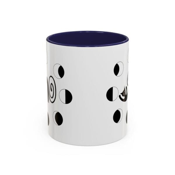 Decorative mug with abstract black patterns.