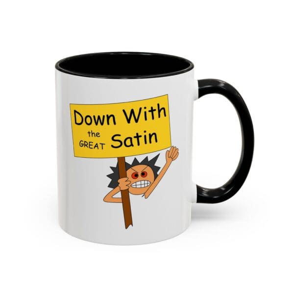 Cartoon mug with protest sign illustration.