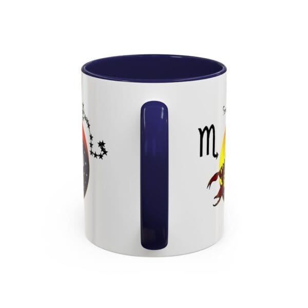 Astrology-themed mug with colorful designs.