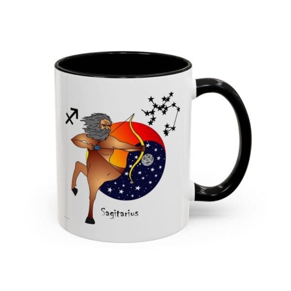 Sagittarius-themed mug with centaur illustration.