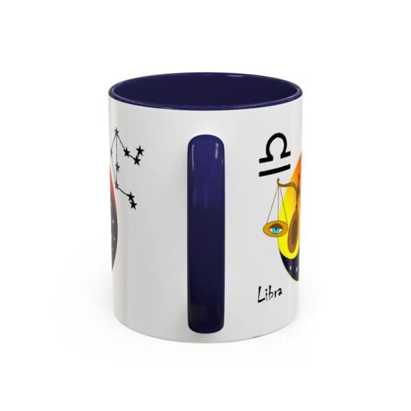 Libra-themed mug with astrological design.