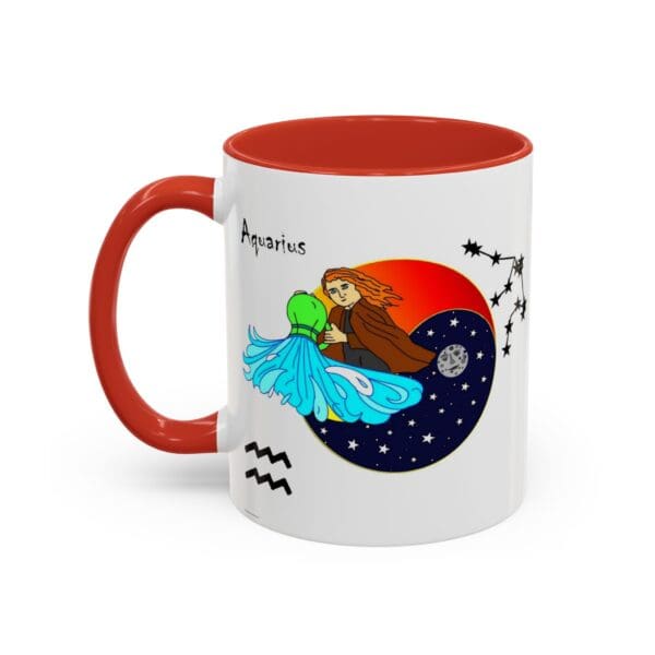 Aquarius-themed mug with colorful design.