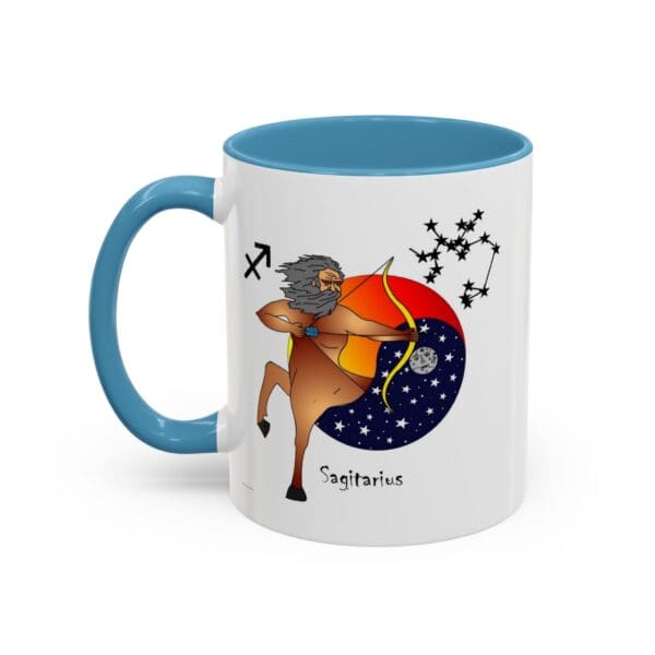 Sagittarius-themed mug with celestial design.