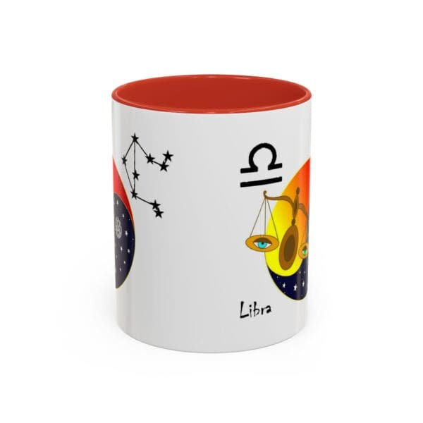 Libra-themed mug with zodiac symbols.