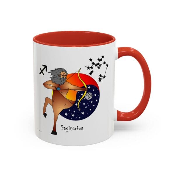 Sagittarius-themed mug with archer illustration.