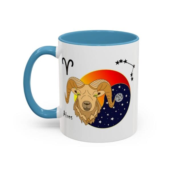 Aries-themed mug with ram illustration.