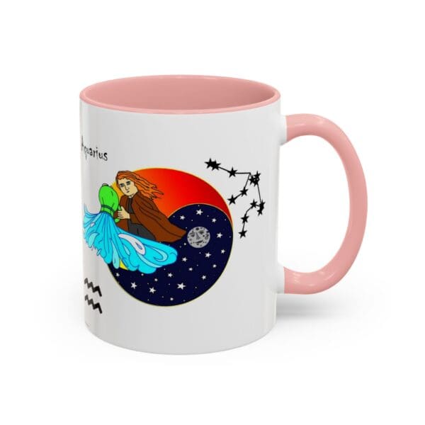 Aquarius-themed mug featuring a girl and alien.