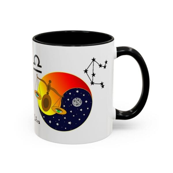 Libra-themed mug with celestial designs.