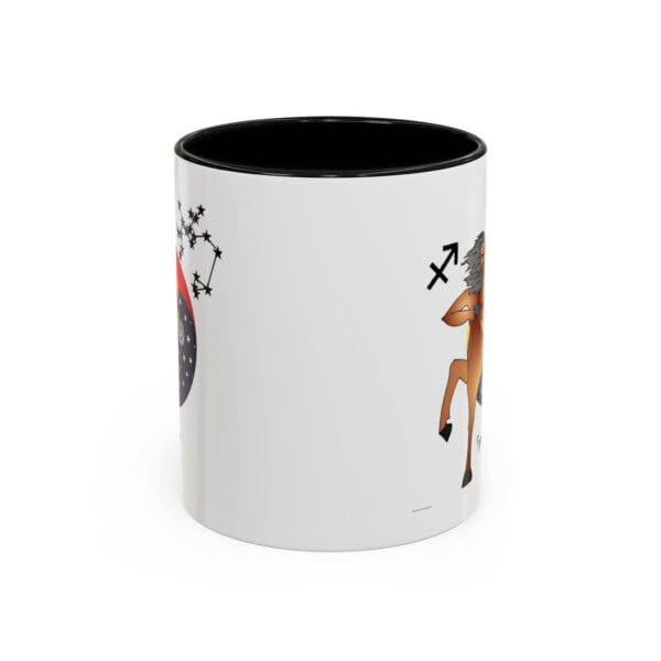 Sagittarius-themed mug with whimsical design.