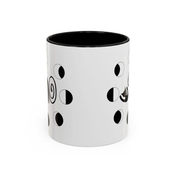 Black and white patterned ceramic mug.