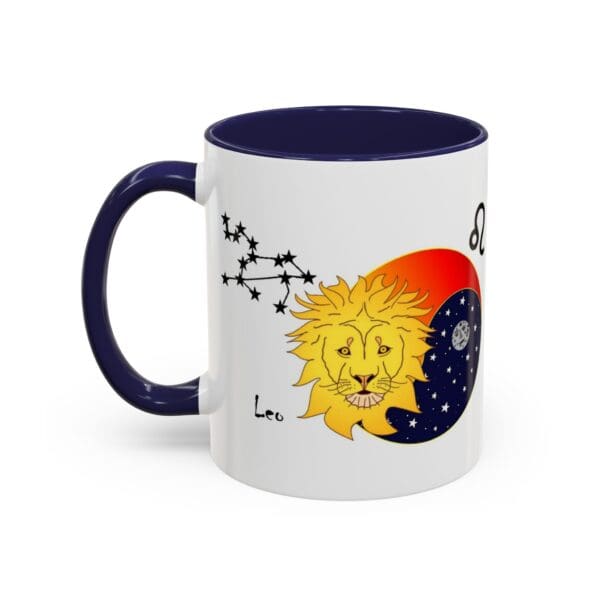 Leo themed mug with celestial designs.