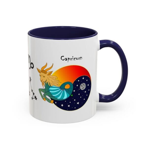 Capricorn-themed mug with celestial design.