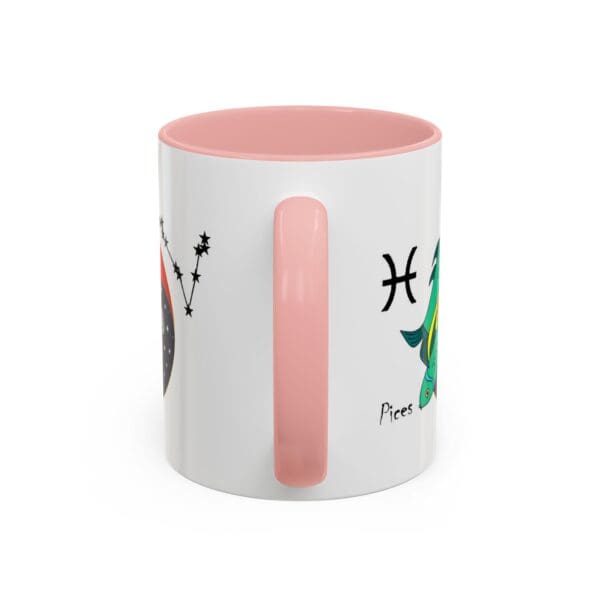 Astrology-themed mug with colorful designs.