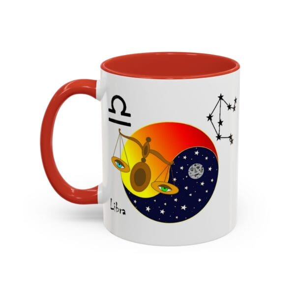 Libra-themed mug with celestial designs.