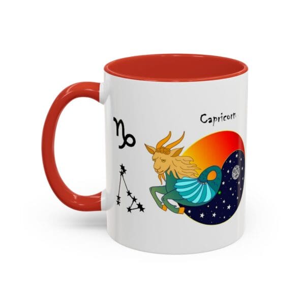 Capricorn-themed mug with whimsical design.