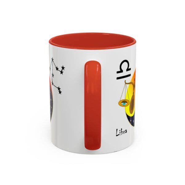 Libra-themed mug with red accents.