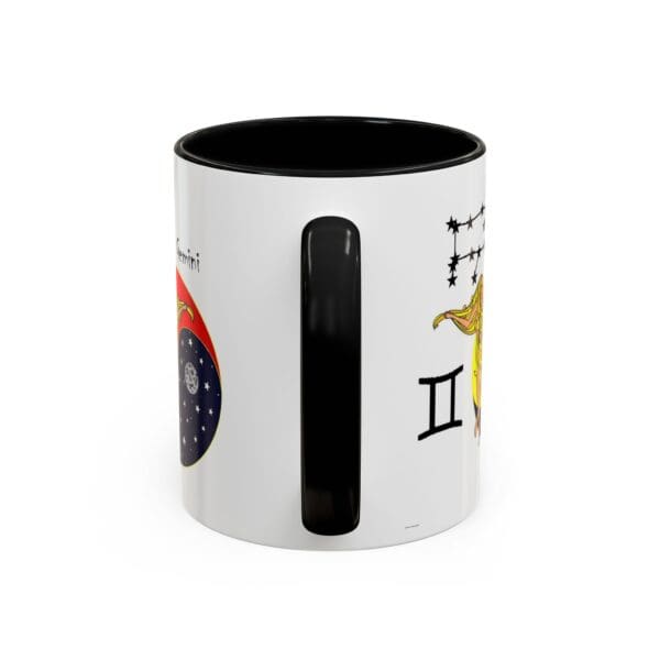 Astrology-themed mug with stars and symbols.