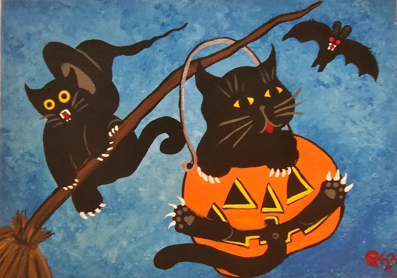 Black cats and pumpkin on Halloween theme.