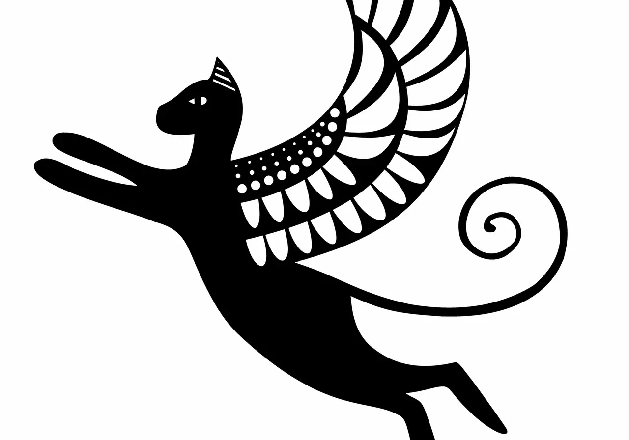 Black cat with intricate wings flying.